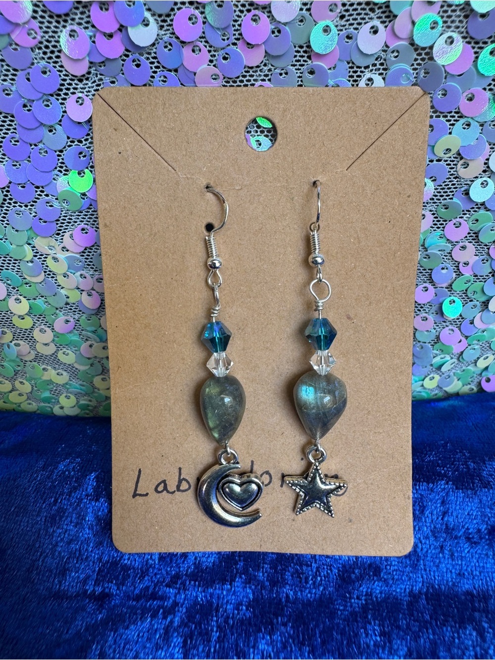NWT Labradorite Moon Heart Star Drop Earrings